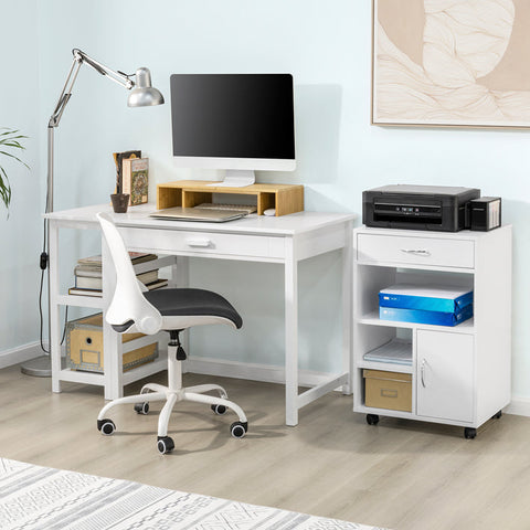 Rootz Multi-Functional Printer Table - Office Storage Cabinet - Side Table - Coffee Table - Versatile Use - Lockable Wheels - Durable PB Material - 50cm x 75cm x 40cm