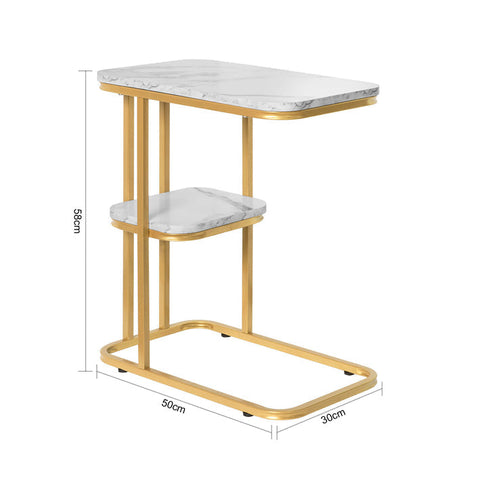 Rootz Modern Side Table - Magazine Rack - Mobile Workstation - MDF with Marble Finish - Adjustable Feet - 50cm x 58cm x 30cm