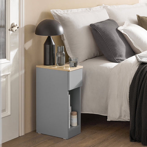 Rootz Modern Bedside Table Set of 2 - Sofa Table - Side Table - Light Gray - with Drawer and Open Compartment - Stable with Non-Slip Pads - 20cm x 60cm x 35cm