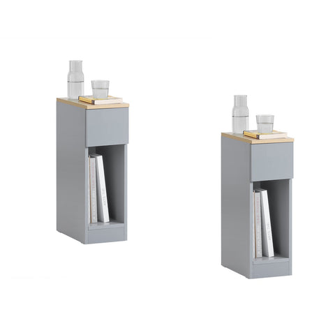 Rootz Modern Bedside Table Set of 2 - Sofa Table - Side Table - Light Gray - with Drawer and Open Compartment - Stable with Non-Slip Pads - 20cm x 60cm x 35cm