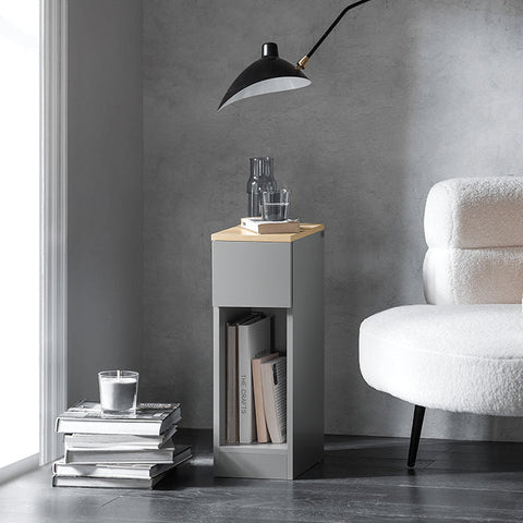 Rootz Modern Bedside Table Set of 2 - Sofa Table - Side Table - Light Gray - with Drawer and Open Compartment - Stable with Non-Slip Pads - 20cm x 60cm x 35cm