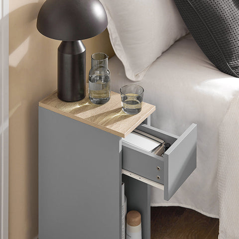 Rootz Modern Bedside Table Set of 2 - Sofa Table - Side Table - Light Gray - with Drawer and Open Compartment - Stable with Non-Slip Pads - 20cm x 60cm x 35cm