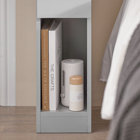 Rootz Modern Bedside Table Set of 2 - Sofa Table - Side Table - Light Gray - with Drawer and Open Compartment - Stable with Non-Slip Pads - 20cm x 60cm x 35cm