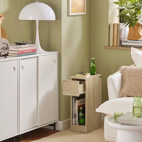 Rootz Bedside Table Set of 2 - Sofa Table - Side Table - with Drawer - Enhanced Stability with Foot Pads - Ideal for Bedroom & Living Room - Nature Finish - 20cm x 60cm x 35cm