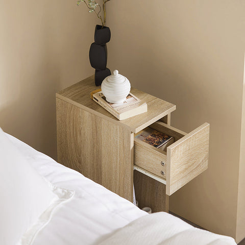 Rootz Bedside Table Set of 2 - Sofa Table - Side Table - with Drawer - Enhanced Stability with Foot Pads - Ideal for Bedroom & Living Room - Nature Finish - 20cm x 60cm x 35cm