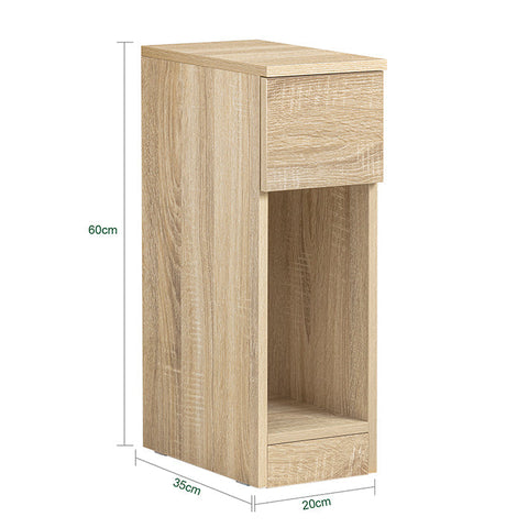 Rootz Bedside Table Set of 2 - Sofa Table - Side Table - with Drawer - Enhanced Stability with Foot Pads - Ideal for Bedroom & Living Room - Nature Finish - 20cm x 60cm x 35cm