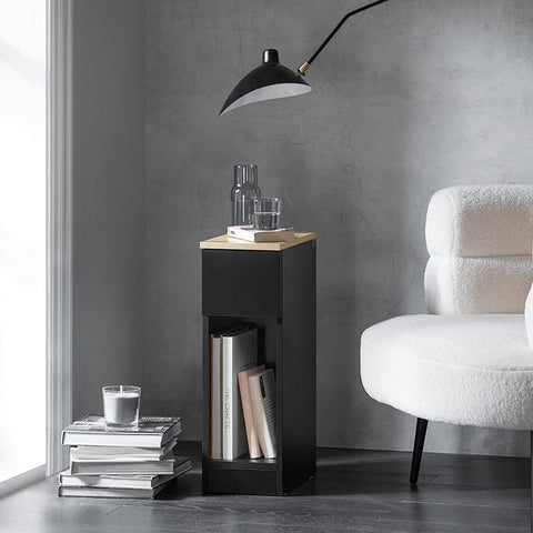 Rootz Bedside Table Set of 2 - Sofa Table - Side Table - Black - with Drawer and Open Compartment - Stable with Non-Slip Foot Pads - 20cm x 60cm x 35cm