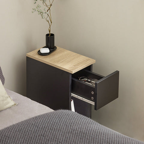 Rootz Bedside Table Set of 2 - Sofa Table - Side Table - Black - with Drawer and Open Compartment - Stable with Non-Slip Foot Pads - 20cm x 60cm x 35cm