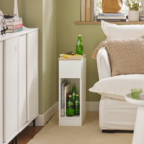 Rootz Bedside Table Set of 2 - Sofa Table - Side Table - White - With Drawer - Enhanced Stability with Foot Pads - Ideal for Bedroom & Living Room - 20cm x 60cm x 35cm