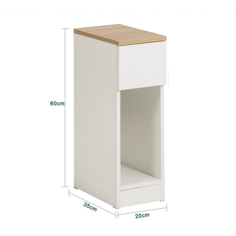 Rootz Bedside Table with Drawer - Coffee Table - Sofa Table - Side Table - White - Organizational Storage - Enhanced Stability - Space-Saving Design - 20cm x 60cm x 35cm