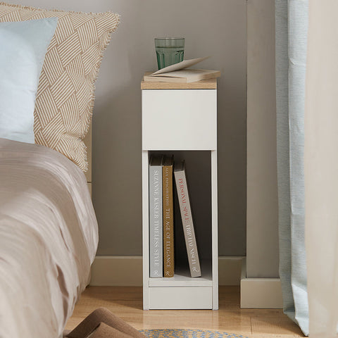 Rootz Bedside Table Set of 2 - Sofa Table - Side Table - White - With Drawer - Enhanced Stability with Foot Pads - Ideal for Bedroom & Living Room - 20cm x 60cm x 35cm