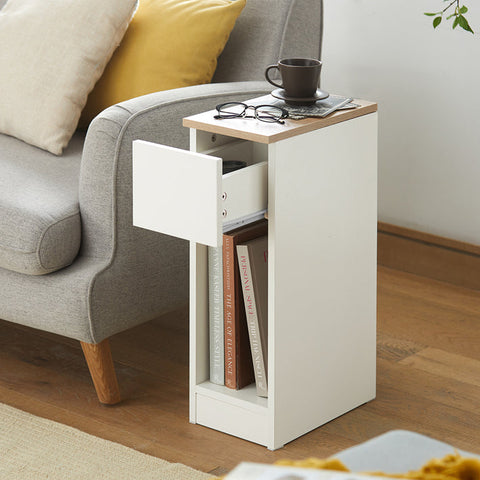 Rootz Bedside Table Set of 2 - Sofa Table - Side Table - White - With Drawer - Enhanced Stability with Foot Pads - Ideal for Bedroom & Living Room - 20cm x 60cm x 35cm