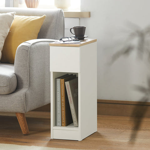 Rootz Bedside Table with Drawer - Coffee Table - Sofa Table - Side Table - White - Organizational Storage - Enhanced Stability - Space-Saving Design - 20cm x 60cm x 35cm