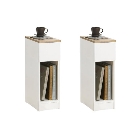 Rootz Bedside Table Set of 2 - Sofa Table - Side Table - White - With Drawer - Enhanced Stability with Foot Pads - Ideal for Bedroom & Living Room - 20cm x 60cm x 35cm