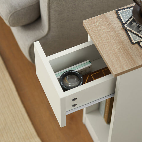 Rootz Bedside Table with Drawer - Coffee Table - Sofa Table - Side Table - White - Organizational Storage - Enhanced Stability - Space-Saving Design - 20cm x 60cm x 35cm