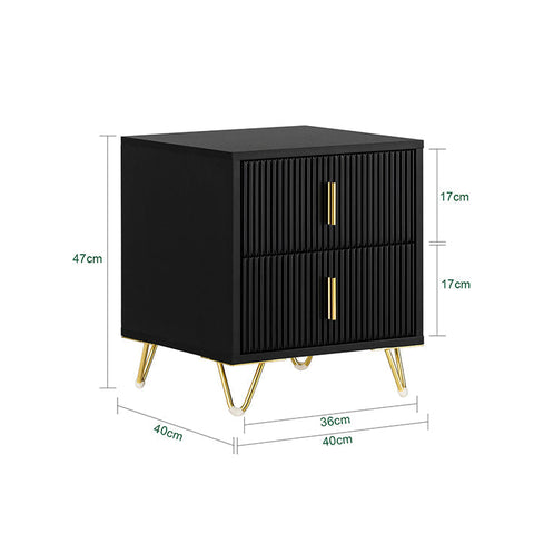 Rootz Modern Bedside Table with 2 Drawers - Sofa Table - Side Table - Scratch-Resistant Floor Protectors - Elegant Black and Gold Design - Easy Assembly - 40cm x 47cm x 40cm