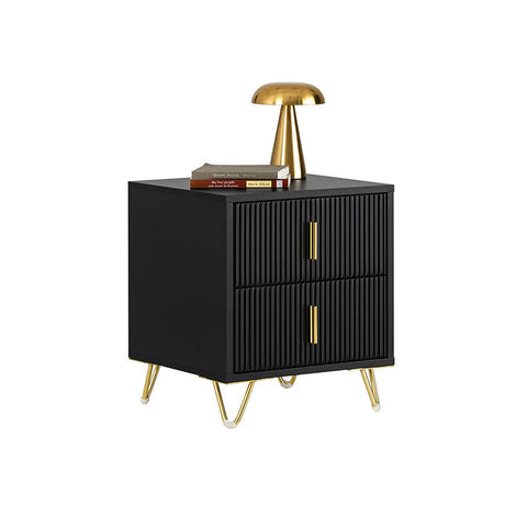 Rootz Modern Bedside Table with 2 Drawers - Sofa Table - Side Table - Scratch-Resistant Floor Protectors - Elegant Black and Gold Design - Easy Assembly - 40cm x 47cm x 40cm