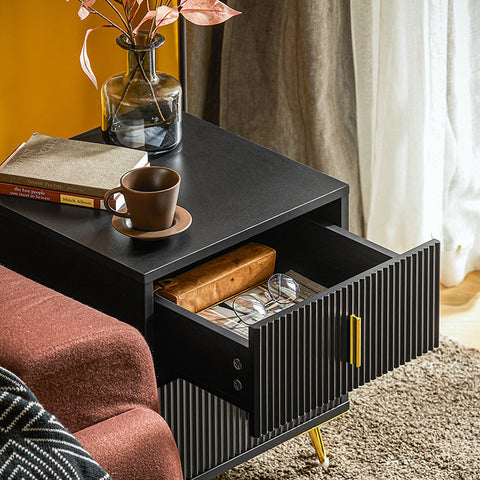 Rootz Modern Bedside Table with 2 Drawers - Sofa Table - Side Table - Scratch-Resistant Floor Protectors - Elegant Black and Gold Design - Easy Assembly - 40cm x 47cm x 40cm