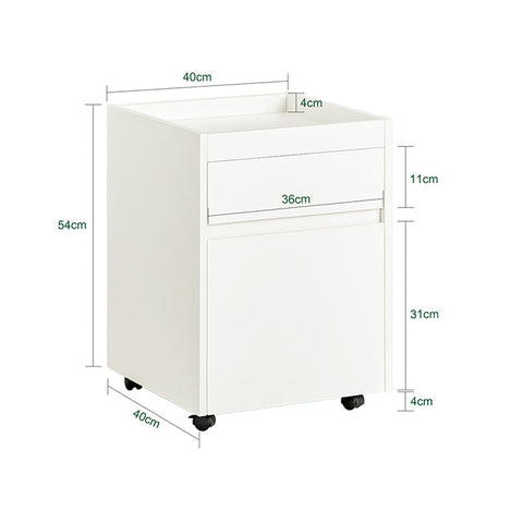 Rootz Mobile Office Cart - Side Table with Wheels - Printer Stand - Storage Drawers - Lockable Casters - Easy Assembly - White - 40cm x 54cm x 40cm