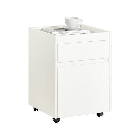 Rootz Mobile Office Cart - Side Table with Wheels - Printer Stand - Storage Drawers - Lockable Casters - Easy Assembly - White - 40cm x 54cm x 40cm