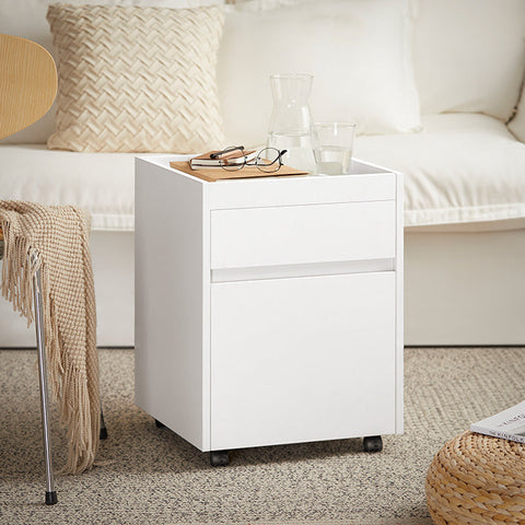 Rootz Mobile Office Cart - Side Table with Wheels - Printer Stand - Storage Drawers - Lockable Casters - Easy Assembly - White - 40cm x 54cm x 40cm