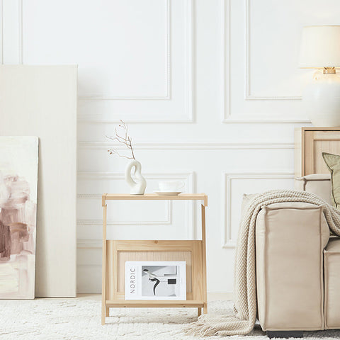Rootz Modern Side Table - Bedside Table - Sofa Table - Multi-Functional with Magazine Rack - Mold and Mildew Resistant - Bamboo and MDF Construction - 45cm x 56cm x 36cm