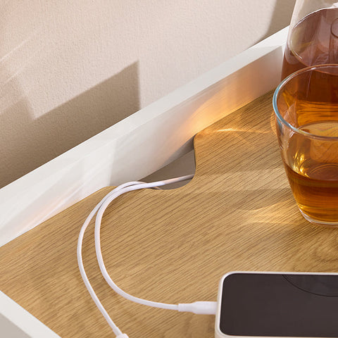 Rootz Bedside Table - Nightstand - Bedroom Organizer - Enhances Privacy - 45x55x40cm - PB and MDF Material - Convenient Charging Feature