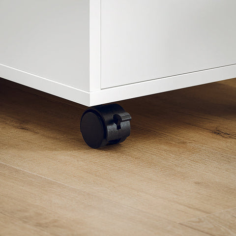 Rootz Mobile Printer Table - Filing Cart - Side Table - Versatile Storage with Drawers and Compartments - Lockable Wheels - Easy Assembly - White-Natural Finish - 30cm x 60cm x 60cm