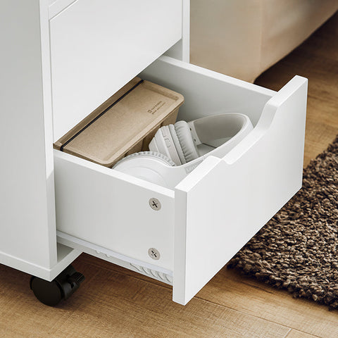 Rootz Mobile Printer Table - Filing Cart - Side Table - Versatile Storage with Drawers and Compartments - Lockable Wheels - Easy Assembly - White-Natural Finish - 30cm x 60cm x 60cm