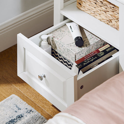 Rootz Bedside Table - Side Table with Drawer - Nightstand - Sofa Table - Durable MDF & Pine Construction - Floor Protectors - Easy Assembly - 45cm x 60cm x 35cm