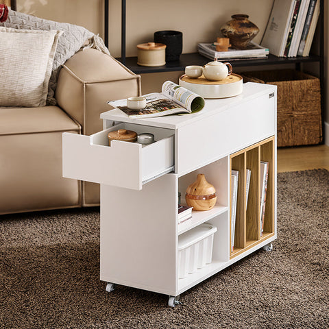 Rootz Mobile Filing Cabinet - Storage Unit - Organizer - Effortless Mobility - 30x61x70cm - PB/MDF - Drawer & Door, Natural Bookshelf