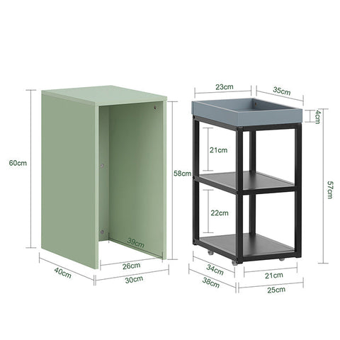 Rootz 2-in-1 Side Table & Serving Cart - End Table - Mobile Tray - High-Quality MDF & Metal - 25x38x58cm & 30x60x40cm