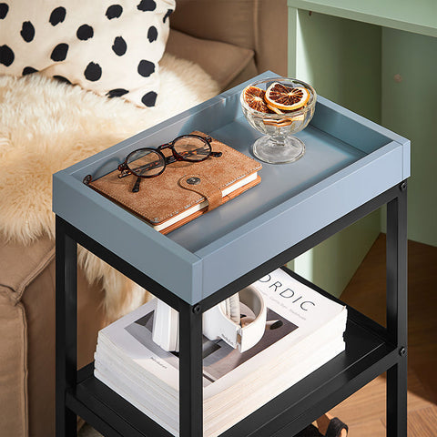 Rootz 2-in-1 Side Table & Serving Cart - End Table - Mobile Tray - High-Quality MDF & Metal - 25x38x58cm & 30x60x40cm