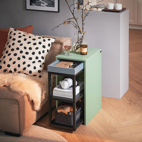 Rootz 2-in-1 Side Table & Serving Cart - End Table - Mobile Tray - High-Quality MDF & Metal - 25x38x58cm & 30x60x40cm