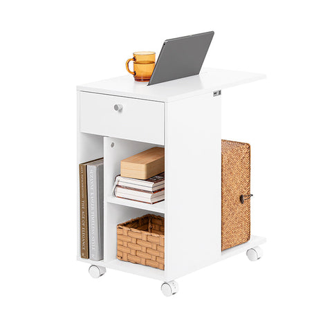 Rootz Bedside Table - Nightstand - Serving Cart - Space-Saving Design - MDF Material - 36x62x50cm - Rail for Tablet