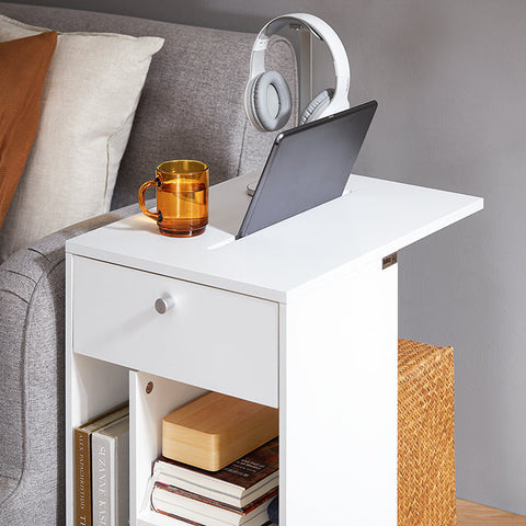 Rootz Bedside Table - Nightstand - Serving Cart - Space-Saving Design - MDF Material - 36x62x50cm - Rail for Tablet