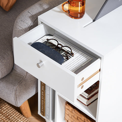 Rootz Bedside Table - Nightstand - Serving Cart - Space-Saving Design - MDF Material - 36x62x50cm - Rail for Tablet