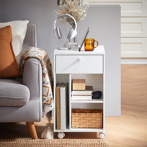 Rootz Bedside Table - Nightstand - Serving Cart - Space-Saving Design - MDF Material - 36x62x50cm - Rail for Tablet