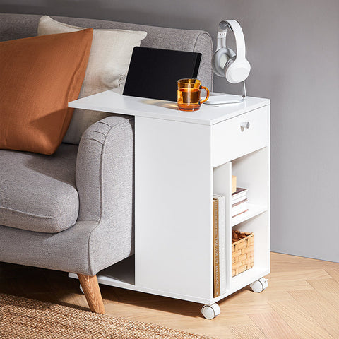 Rootz Bedside Table - Nightstand - Serving Cart - Space-Saving Design - MDF Material - 36x62x50cm - Rail for Tablet
