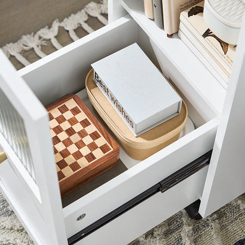 Rootz Mobile Filing Cabinet - Document Storage - Office Organizer - Easy Access Drawers - 31x60x70cm - MDF & Glass - 5 Wheels for Mobility