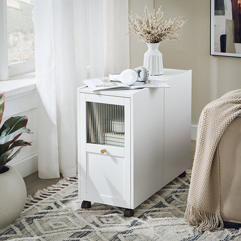 Rootz Mobile Filing Cabinet - Document Storage - Office Organizer - Easy Access Drawers - 31x60x70cm - MDF & Glass - 5 Wheels for Mobility