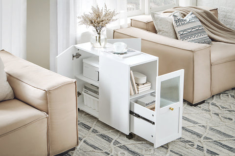 Rootz Mobile Filing Cabinet - Document Storage - Office Organizer - Easy Access Drawers - 31x60x70cm - MDF & Glass - 5 Wheels for Mobility