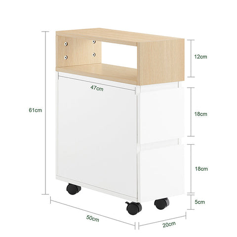 Rootz Bedside Table with Wheels - Nightstand - Side Table - Compact Design - 2 Drawers - 20cm x 61cm x 50cm