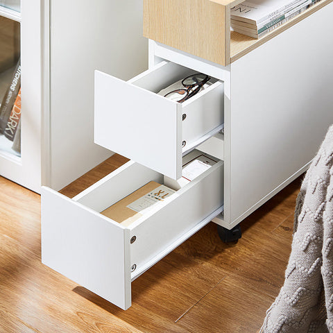 Rootz Bedside Table with Wheels - Nightstand - Side Table - Compact Design - 2 Drawers - 20cm x 61cm x 50cm