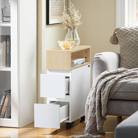 Rootz Bedside Table with Wheels - Nightstand - Side Table - Compact Design - 2 Drawers - 20cm x 61cm x 50cm