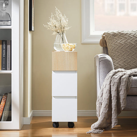 Rootz Bedside Table with Wheels - Nightstand - Side Table - Compact Design - 2 Drawers - 20cm x 61cm x 50cm