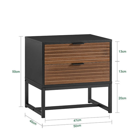 Rootz Industrial Bedside Table - Nightstand - Organizer - 2 Drawers for Easy Storage - MDF & Metal - 50x50x40cm