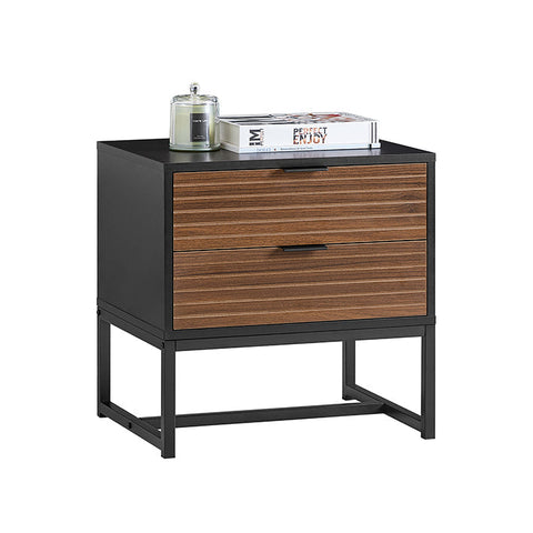 Rootz Industrial Bedside Table - Nightstand - Organizer - 2 Drawers for Easy Storage - MDF & Metal - 50x50x40cm