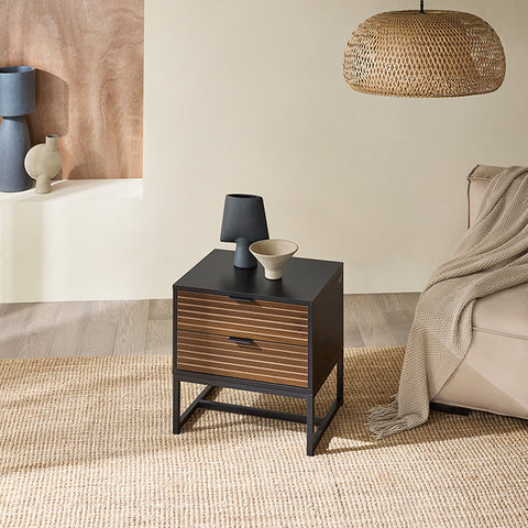 Rootz Industrial Bedside Table - Nightstand - Organizer - 2 Drawers for Easy Storage - MDF & Metal - 50x50x40cm