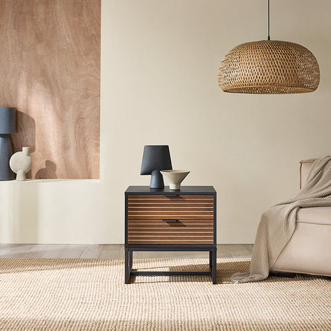 Rootz Industrial Bedside Table - Nightstand - Organizer - 2 Drawers for Easy Storage - MDF & Metal - 50x50x40cm